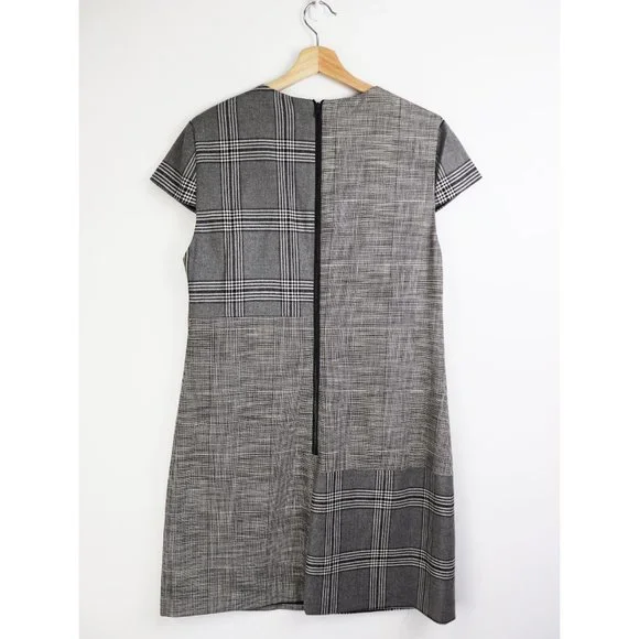 NWT Alice + Olivia Coley Plaid Dress Contrast Print Short Sleeve Black White 10 - Picture 7 of 9